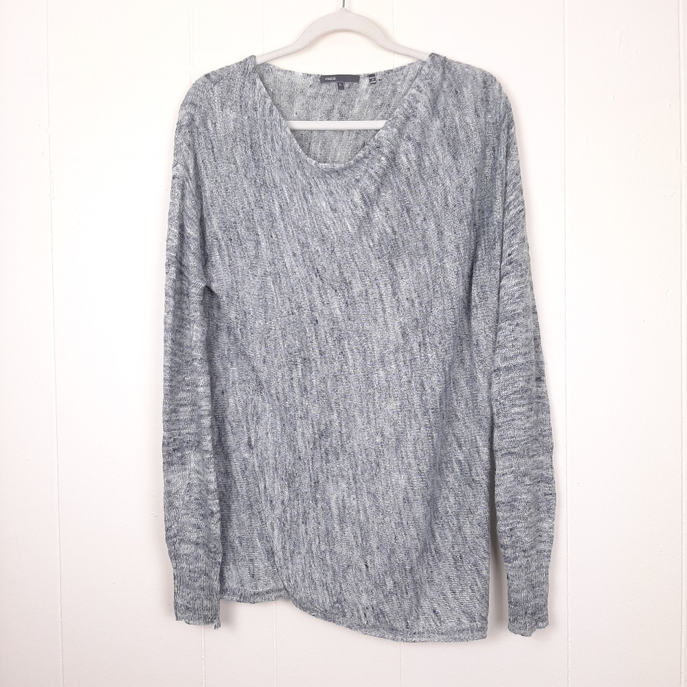 Vince linen blend boat neck sweater loose knit coastal quiet luxury lightweight